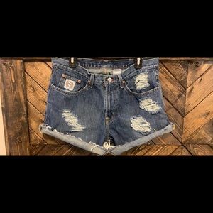 Distressed jean shorts
